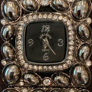 Adrienne Silver and Black Ladies Watch